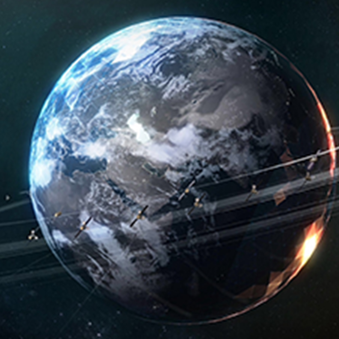 Die Erde, die von Satelliten umkreist wird.