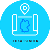 Icon "Lokalsender" - Landkarte mit einem Pin in dem Umriss von Deutschlands Geografie