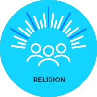 Icon "Religion" - Viele Menschen mit einem Heilligenschein oben drauf