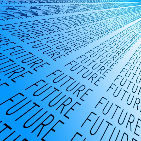 Das Wort „future“ erscheint mehrfach vertikal hintereinander.