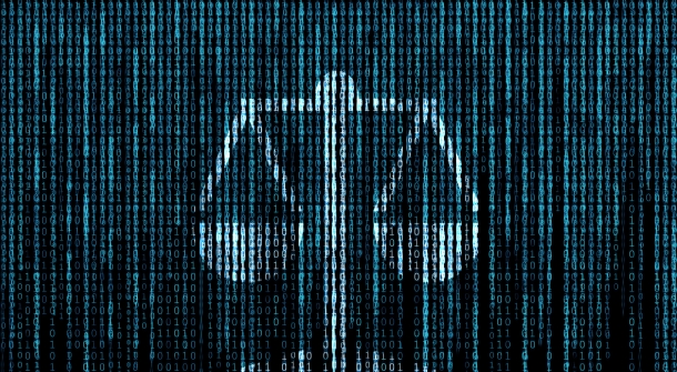 Eine Waage, die aus binärem Code besteht.