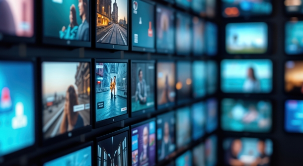 Mehrere Bildschrime mit verschiedenen Programmen